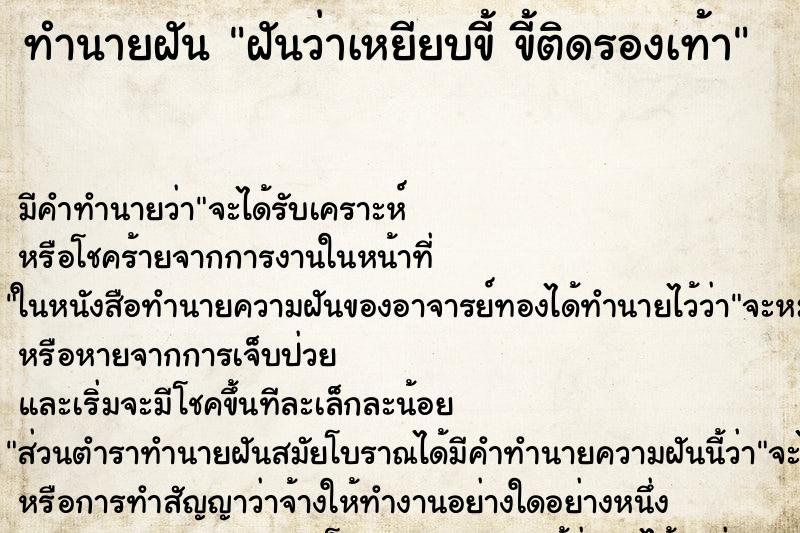 ทำนายฝัน ฝันว่าเหยียบขี้ ขี้ติดรองเท้า ทำนายฝัน ฝันว่าเหยียบขี้ ขี้ติดรองเท้า
